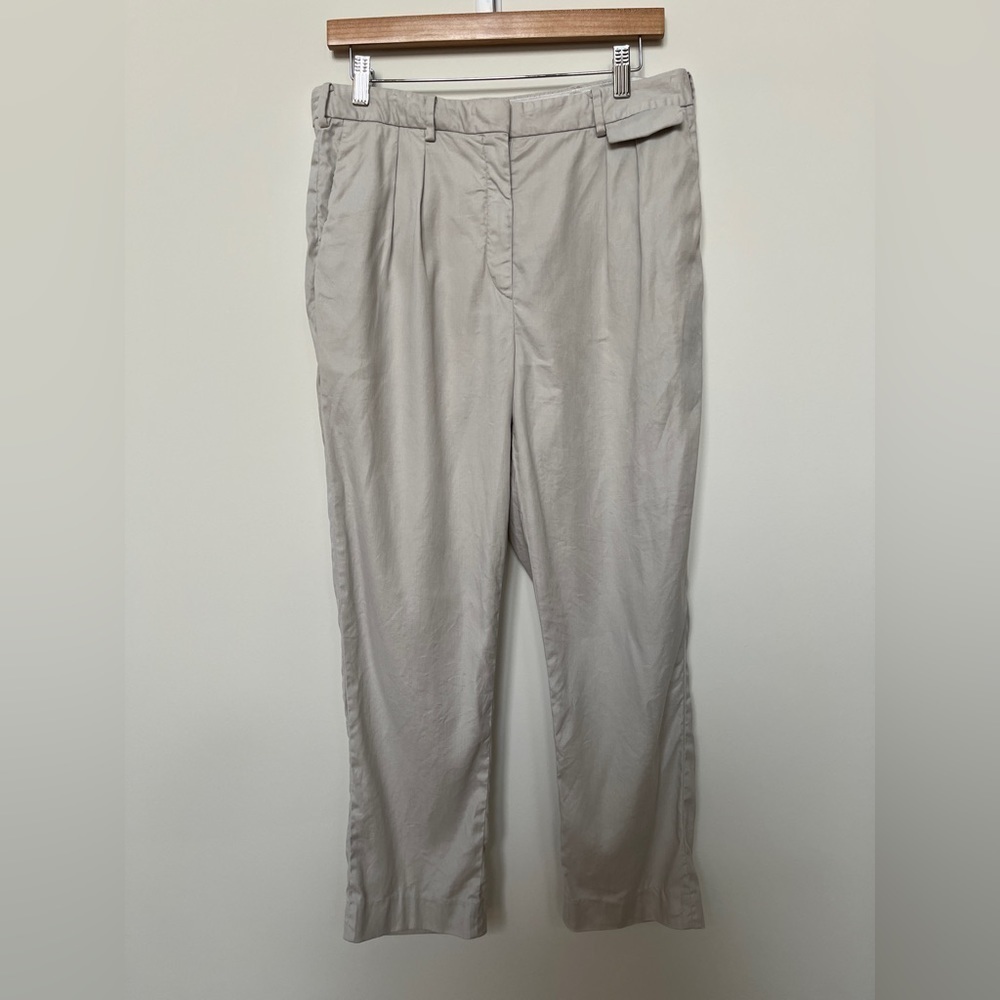BABATON Artitzia Linen Blend Pleated Taupe Pants Pleats Side Pockets Fly Front